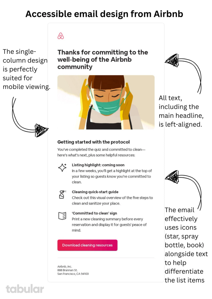 Accessible email design from Airbnb